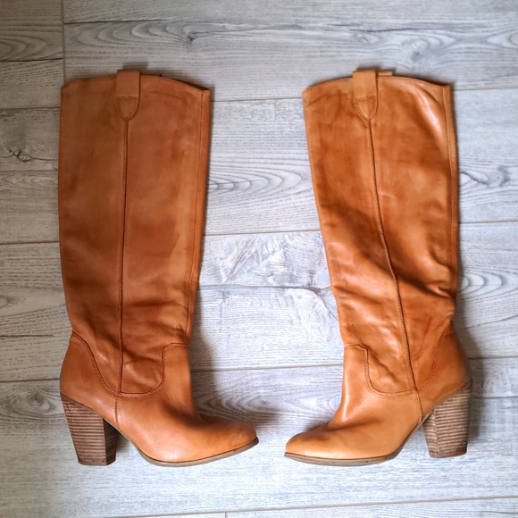 ALDO Cognac Genuine Leather Knee High Pull On Boots - Size 40/9.5  💚EUC💚 - Picture 3 of 8